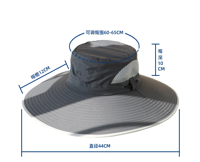 Cappello A Secchiello Uomo Legero Traspirante - Tesa Oversize Per Pesca Ed Estate - Taglia 60-65 Cm - Colore Kaki
