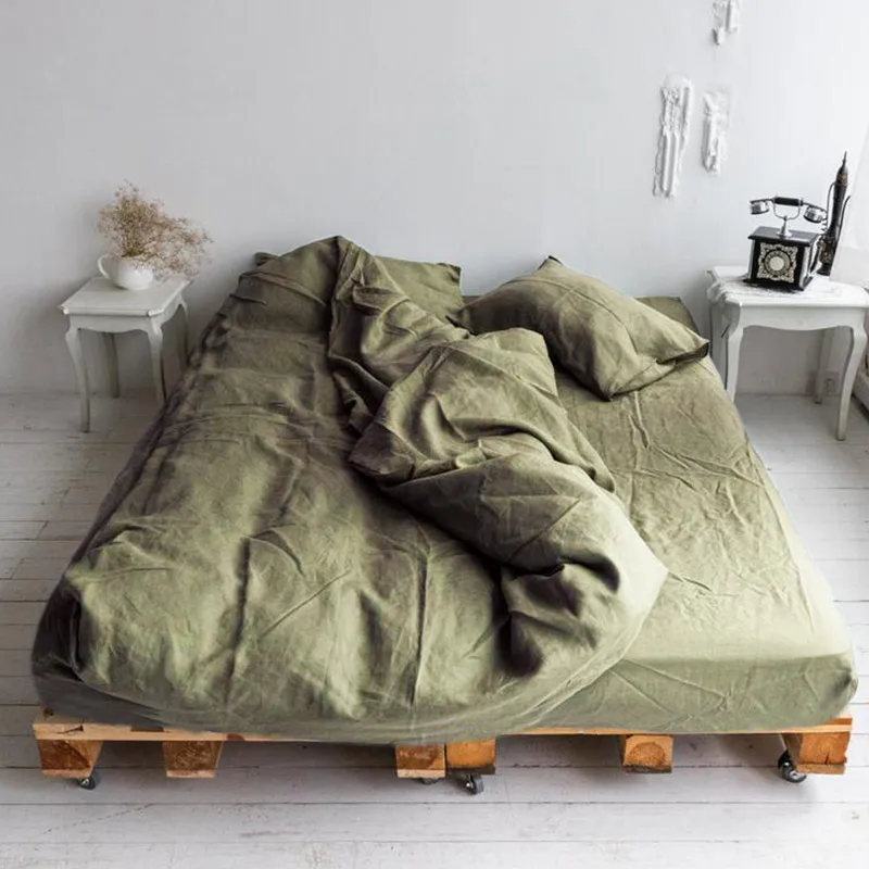 

100% French Linen Natural Duvet Cover Set, Soft Comfortable Quilt Comforter Cover And Pillowcases, Home Textiles Bedding Queen