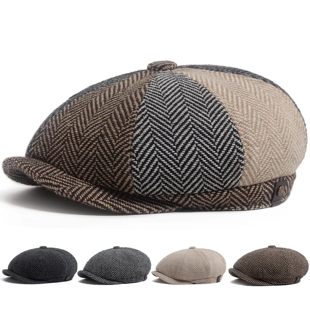 New Retro Herringbone Newsboy Cap For Men Autumn Winter Warm Beret Women Fashion Vintage Hat Hip Hop Female Flat Caps Berets