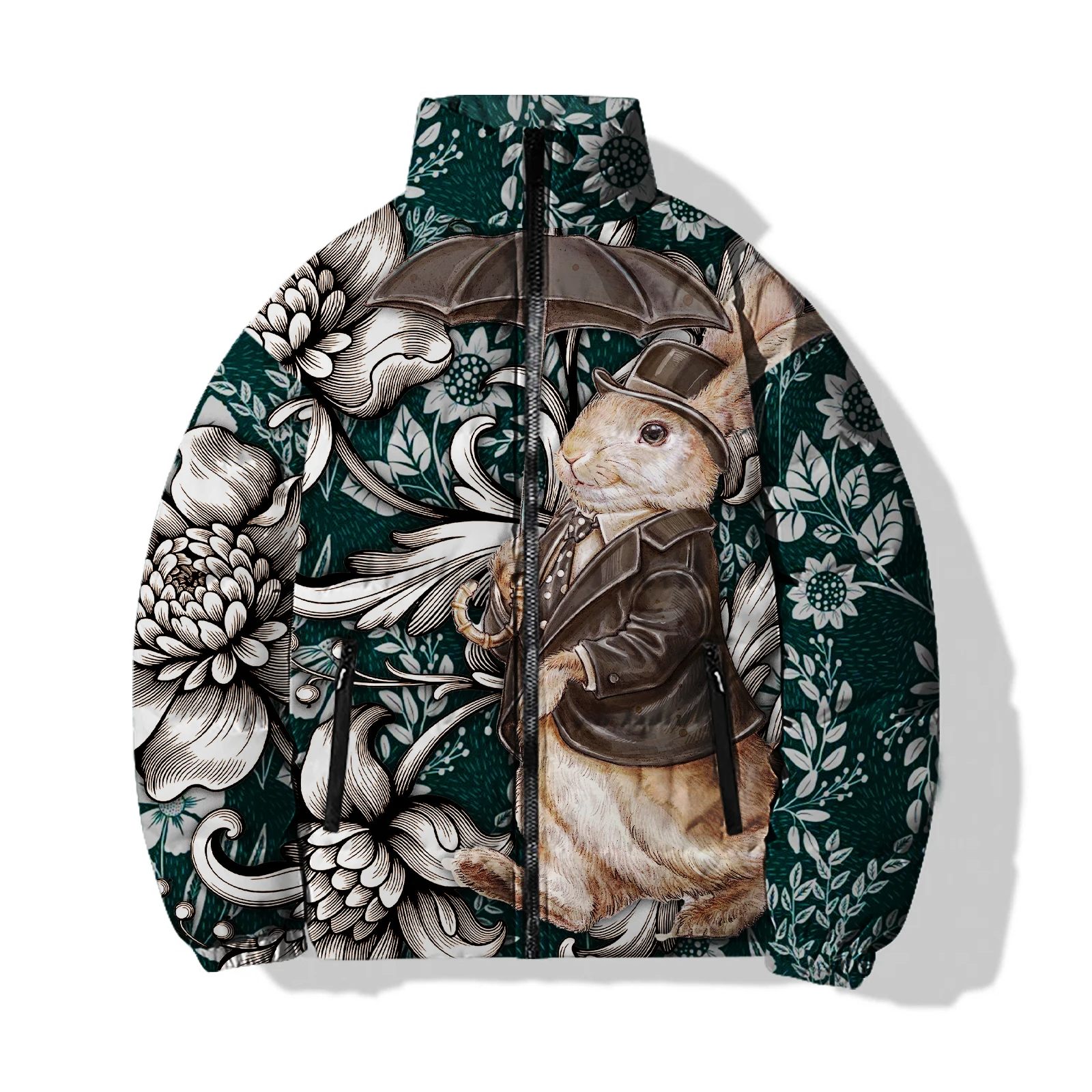 thumbnail image 1 of Chaquetas de algodón con estampado de conejo personalizado y lindo para hombre, ropa moderna y cómoda para hombre, parkas deportivas de ocio para hombre, 1 of 5
