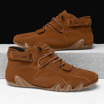 جديد 2025 الرجال ريترو تصميم أحذية رياضية الرجال في الهواء الطلق جلد غير رسمي تنفس مريحة الصيف الساخن بيع حذاء من الجلد المسطح 3