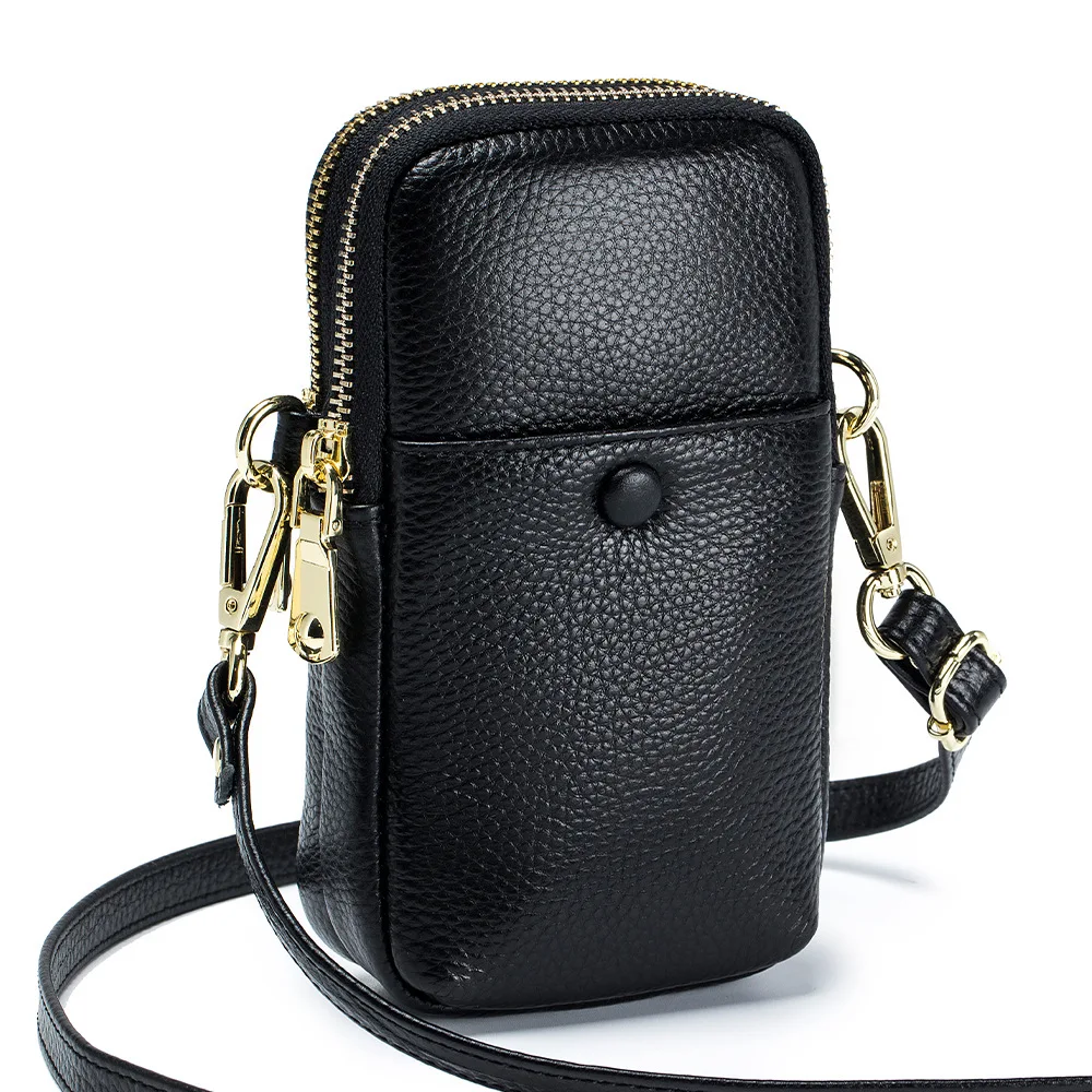 Genuine Leather Soft Small Shoulder Crossbody Bag Women Adjustable Strap Zipper Mobile Phone Bag Casual Versatile Messenger Bag