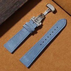 Luxury Suede Leather Watch Band with Butterfly Buckle - Quick Release Strap Accessory - Black Buckle (Blue)