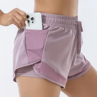 Short de sport ample taille haute pour femmes, double couche, anti-éblouissement, pantalon de fitness, de yoga, de course, d'entraînement à séchage rapide, tendance 1