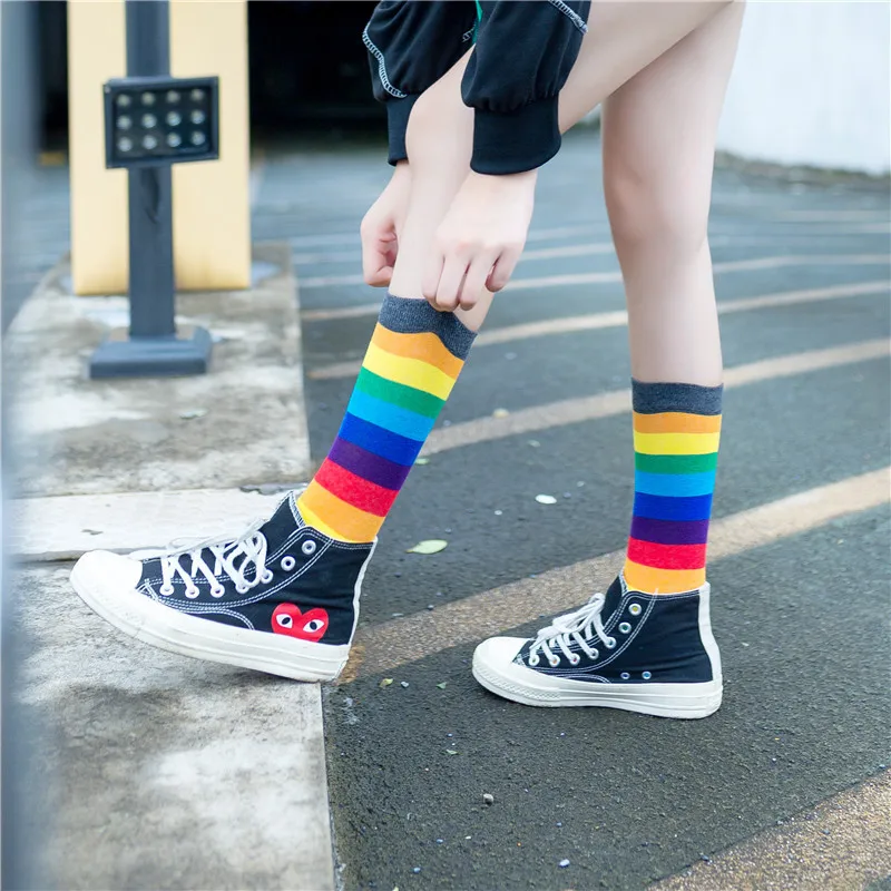 Colorful Rainbow Striped Cotton Sport Socks