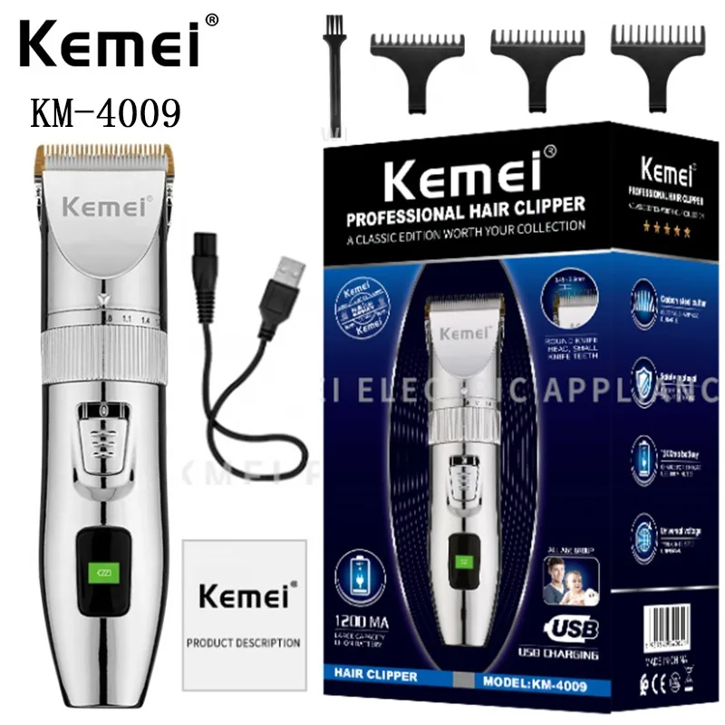 

Kemei Km-4009 New Usb Rechargeable Men'S Hair Clipper Multifunctional Haircut Set Electric Men'S Professional Hair Clipper