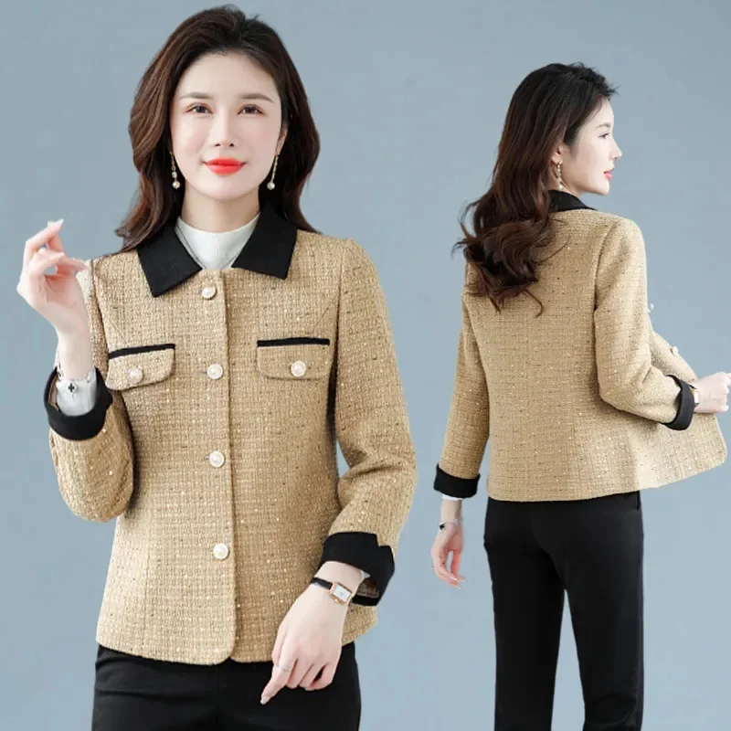 French Small Fragrant Coat Women's 2023 Autumn New Mid Old Age Large Size Temperament Small Man Foreign Style Short Top P44