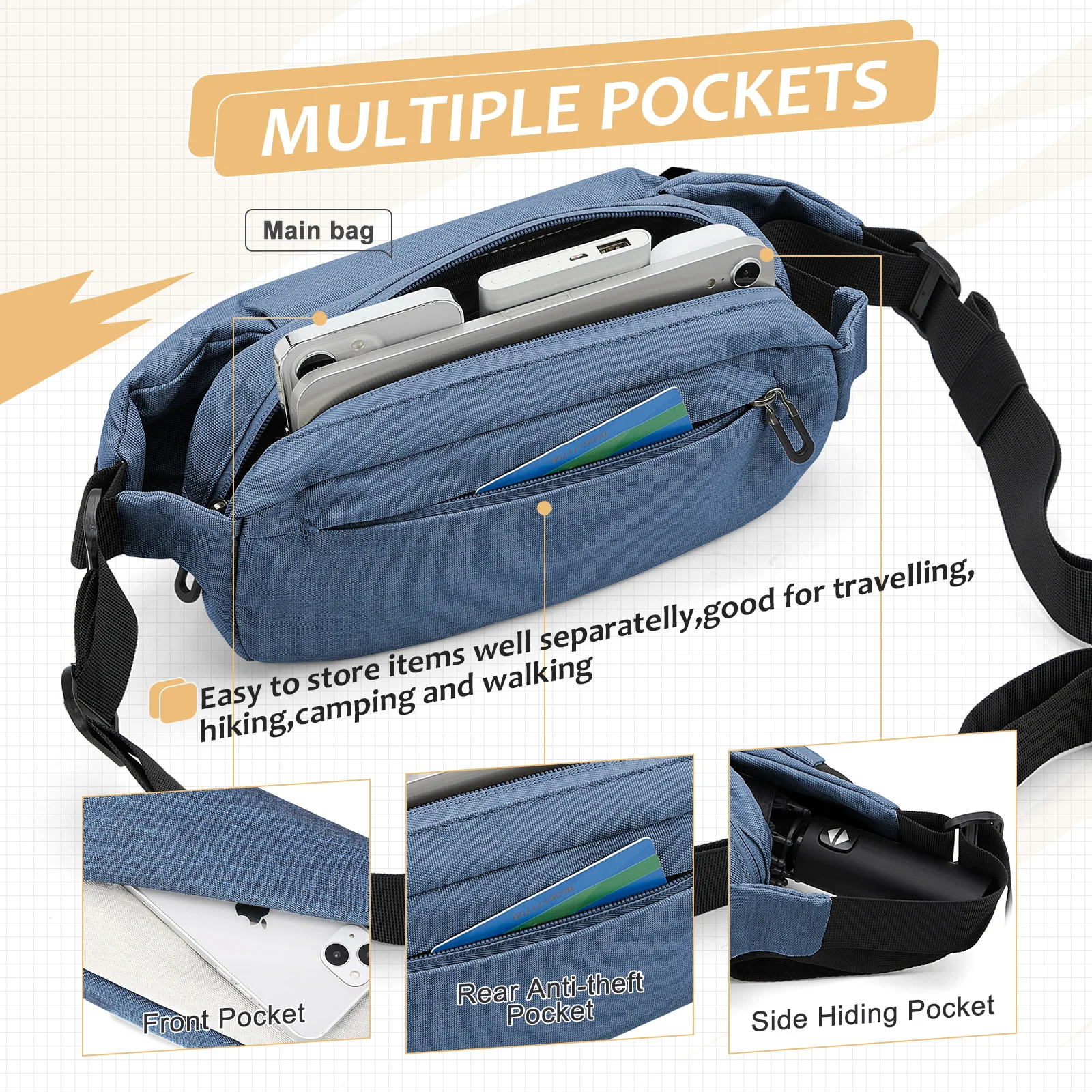 Fashionable Trendy Crossbody Bag, Shoulder Bag for Women and Men, Belt Bag for Travel, Sports, Running Mobile Phones Waist Bag