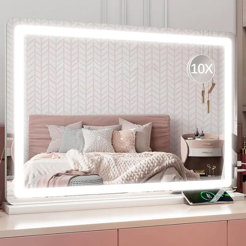 

ROLOVE Vanity Mirror with Lights, 32" X 22" Large Lighted Vanity Mirror with Dimmable 3 Modes, Bedroom Furniture