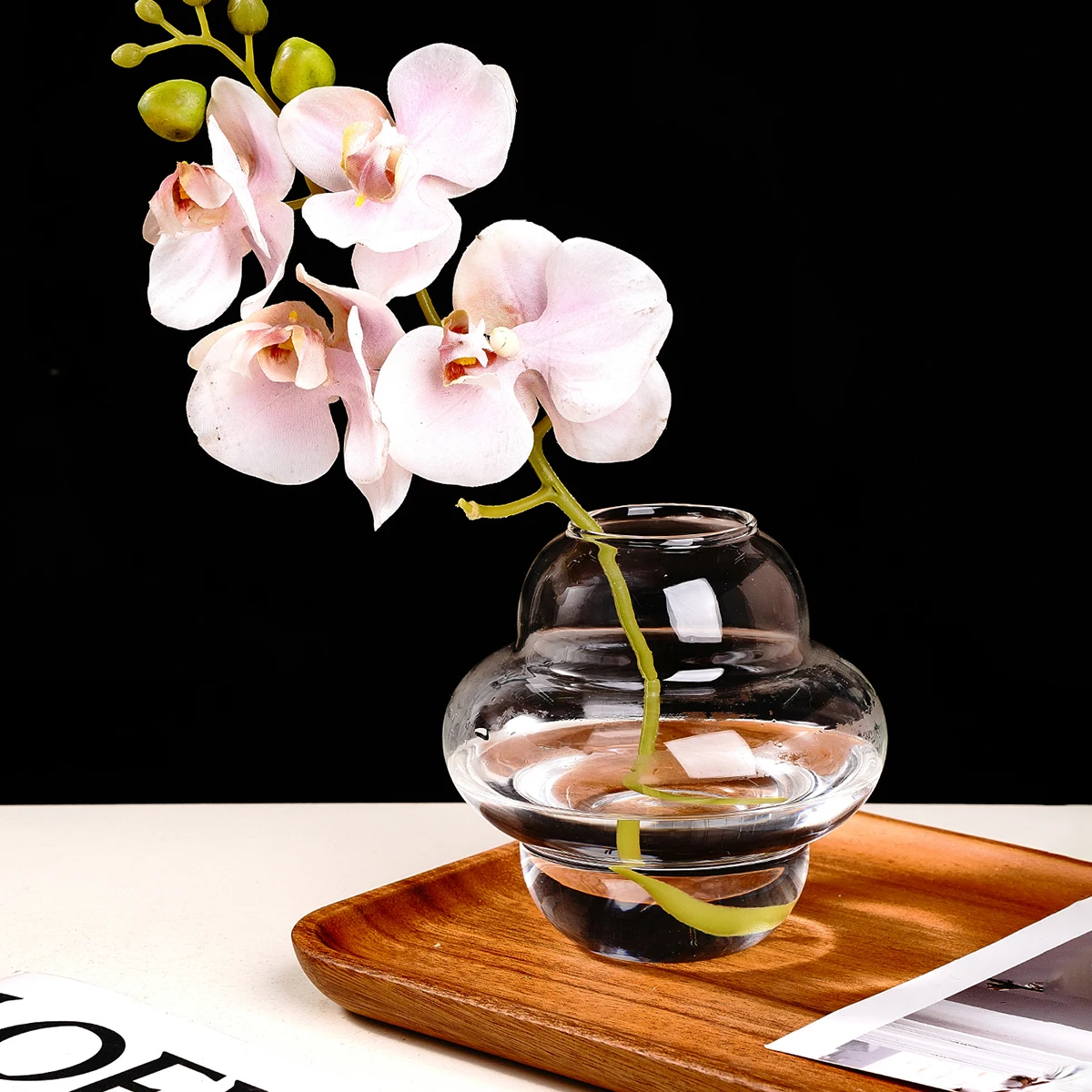 1PC, flying saucer glass vase, simple transparent vase, hydroponic flower arrangement container, hand-blown glass vase