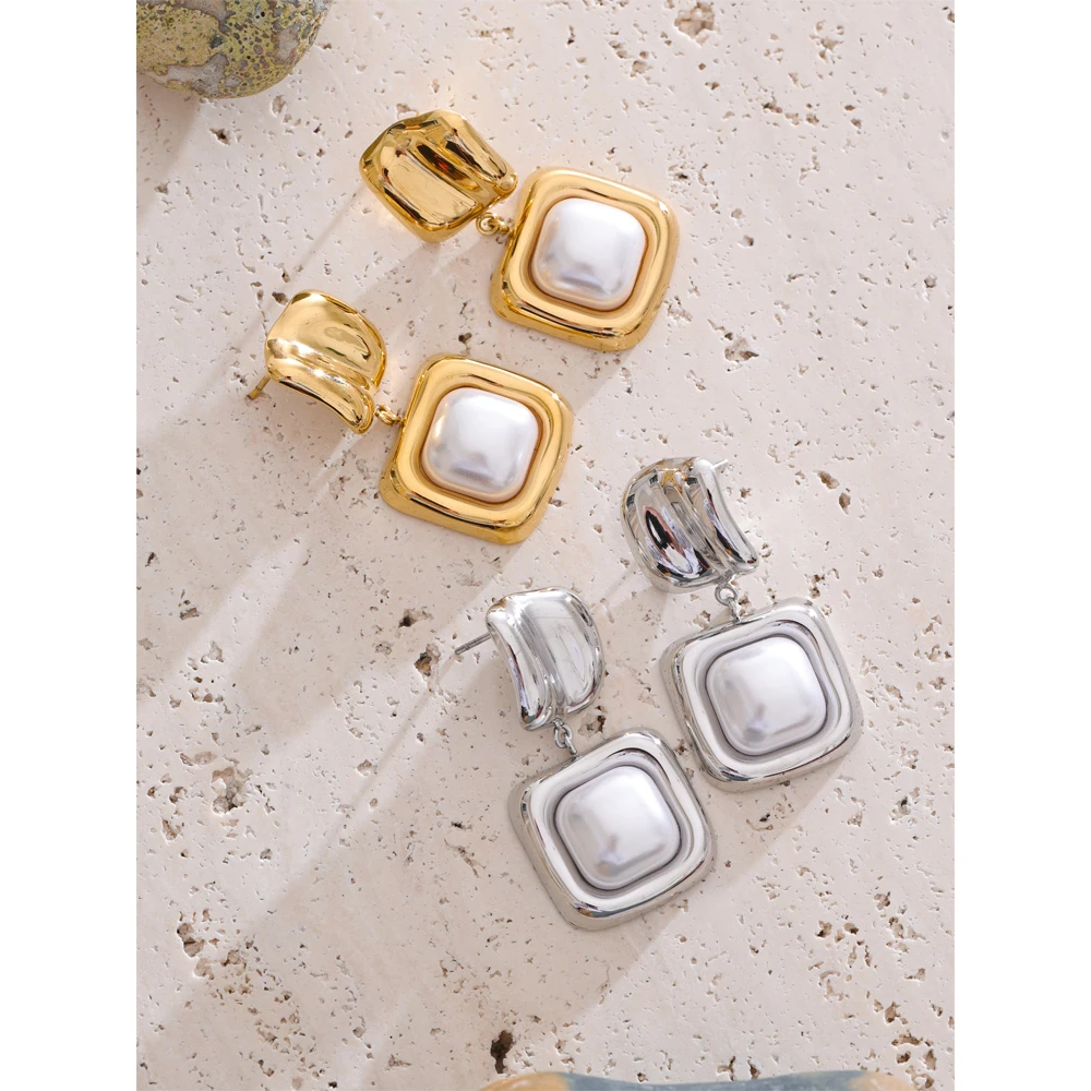 Yhpup Earrings Square Drop Stainless Steel