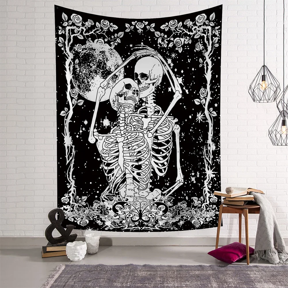 Tapestry Moon Starry Sky Flower Hug Skull Witchcraft Wall Hanging Cloth Carpet Hippie Ceiling Room Home decor