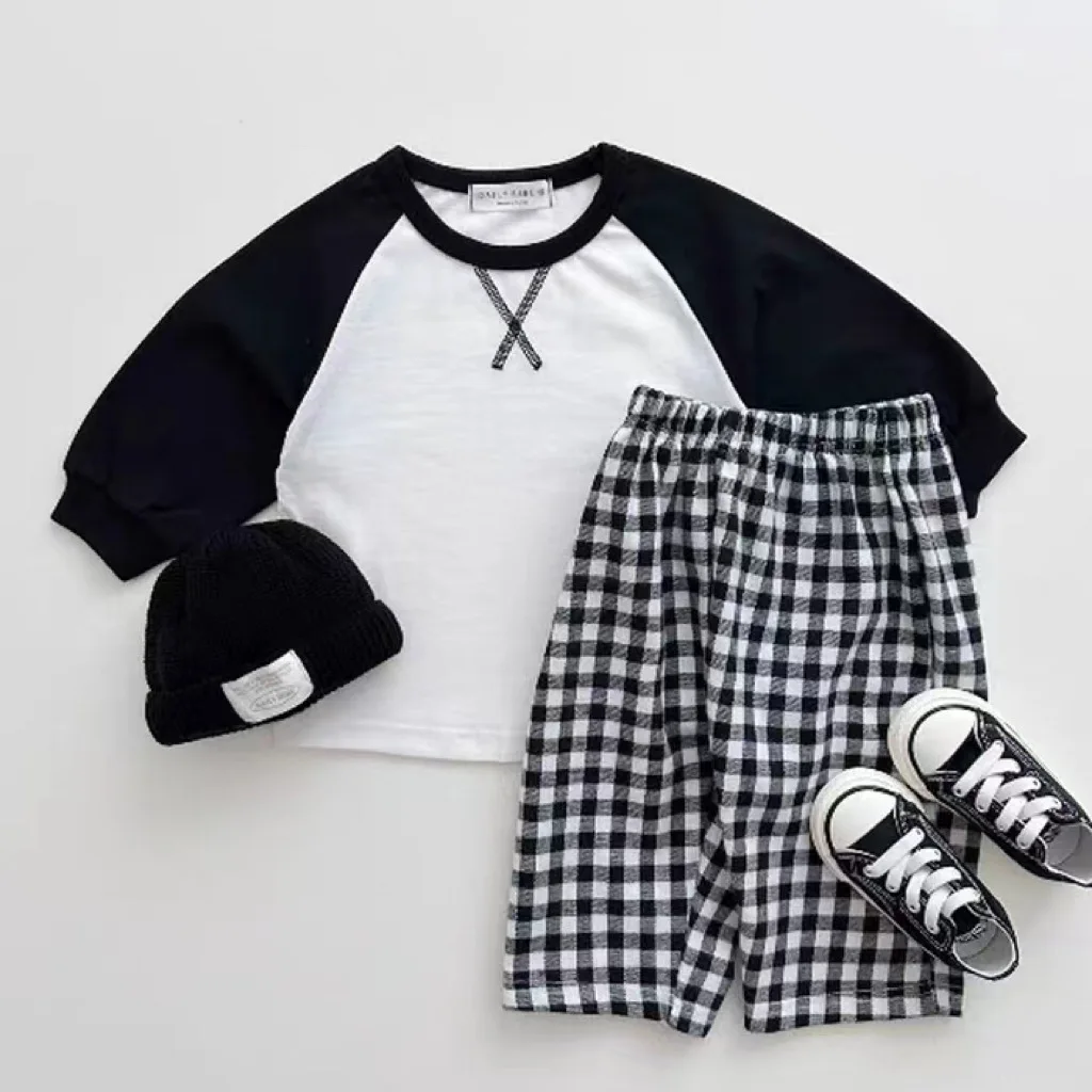 Ensemble de vêtements à manches longues pour bébé fille, t-shirt brodé lettre X, pantalon à carreaux, tenues pour tout-petits, nouveau, automne, 2 pièces