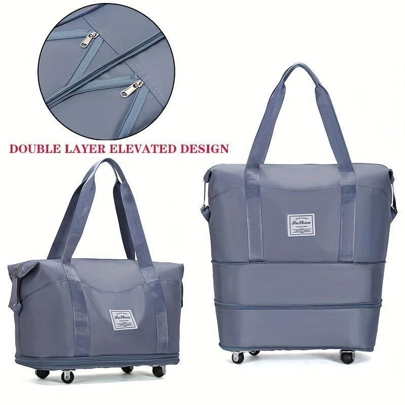 with Wheels, Foldable Travel Luggage , Trolley Large Quilt Clothes Storage Bag For Moving & Trip_voghion.com