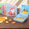64 Pieces Wooden Puzzle Cartoon Animals Car Fruits Vegetables Pattern Jigsaw Puzzles Game Kids Educational Learning Toys 3