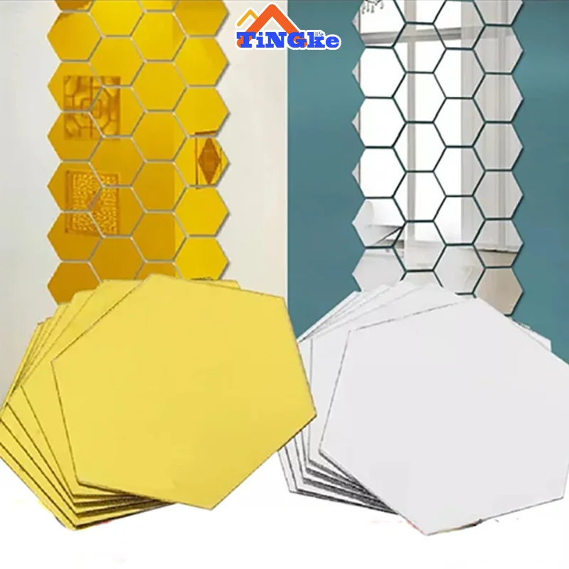 Wall Sticker Mirror Wall Sticker Acrylic Wall Sticker Acrylic Mosaic Tiles Sticker Self Adhesive Hexagon Acrylic Mirror Wall Stickers Acrylic Mosaic Tiles Decal Bedroom Room Home DIY Decoration
