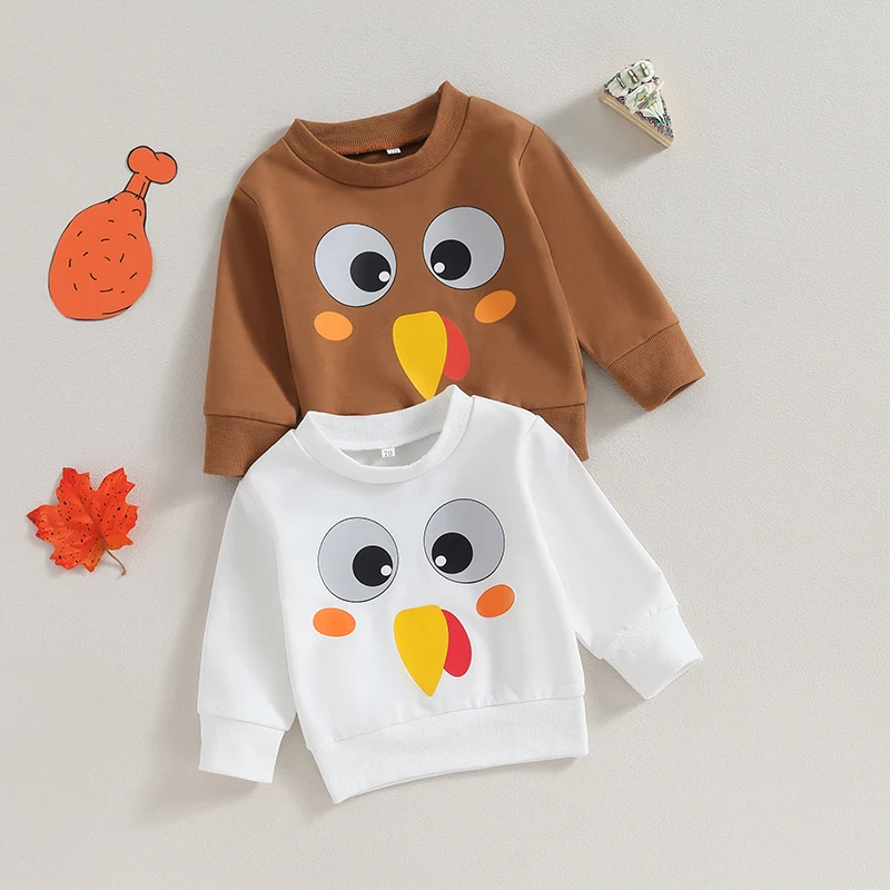 

2023-07-25 Lioraitiin 0-24M Infant Baby Boy Girl Sweatshirt Long Sleeve Crew Neck Turkey Print Hoodie Thanksgiving Clothes