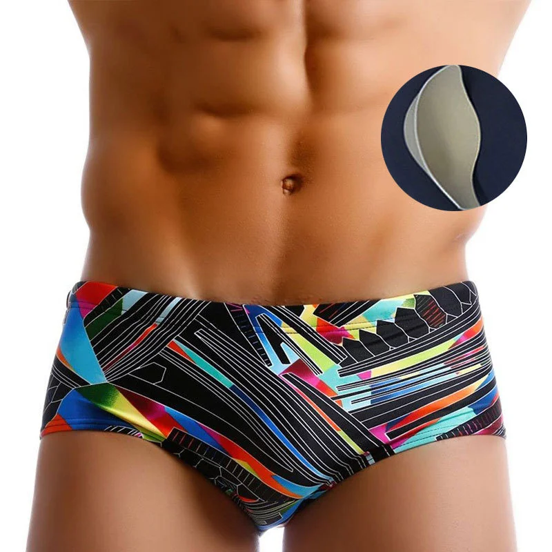 Geometric Color Padded Swimsuit Slip For Men 14 Styles Men's Beach Swimming Trunks Bathing Suit Man Swim Shorts Swimwear Briefs swim trunks,swim briefs