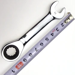 Compact Short Handle Ratchet Wrench - CR - V Quick Open Spanner (11mm)