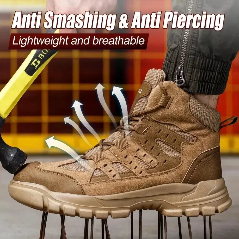 Fashionable 2024 men's puncture resistant steel toe work safety shoes anti slip work sports shoes men's indestructib