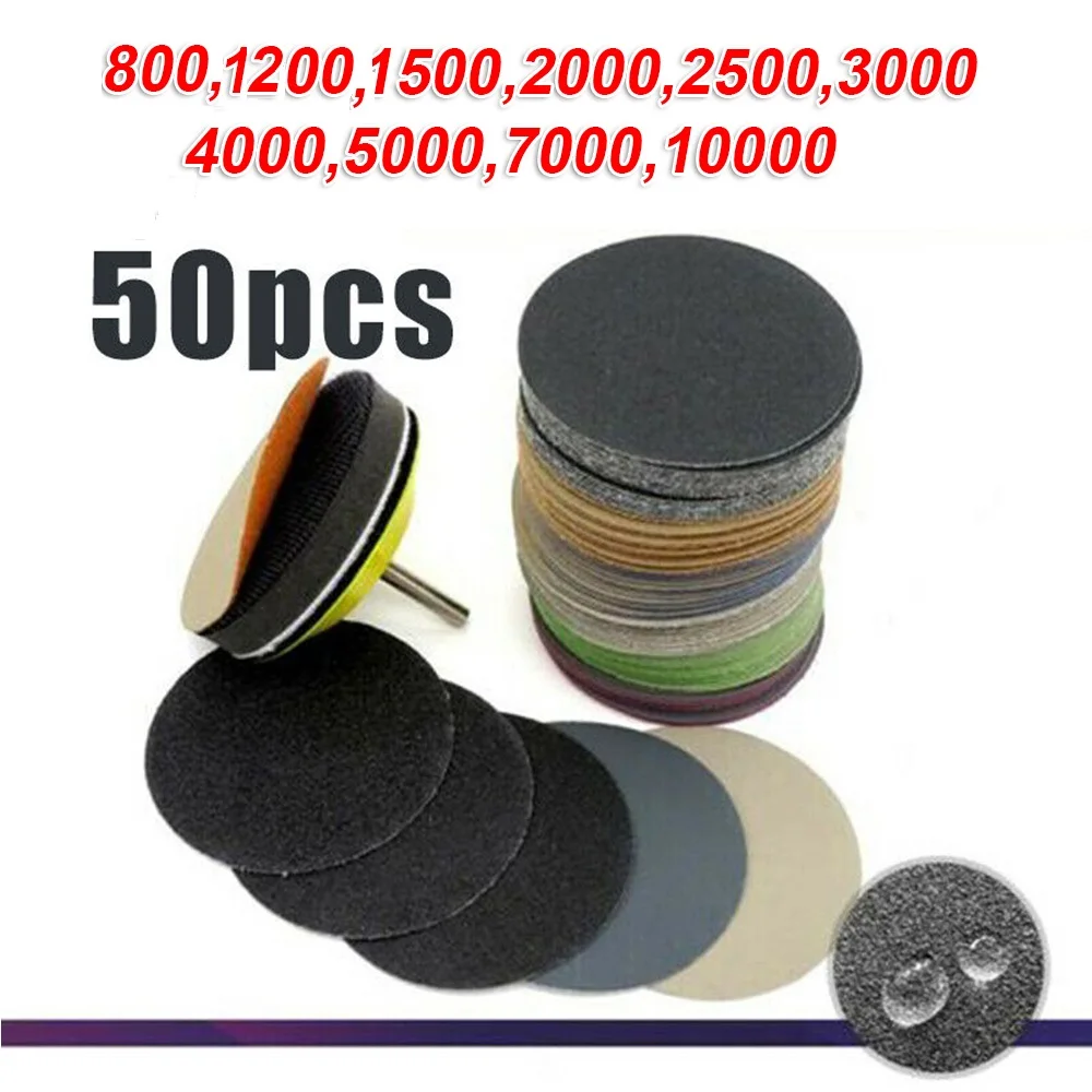 

50Px Back Flocking Sandpaper 3inch Wet Or Dry Sandpaper Hook And Loop Silicon Carbide Sanding Discs 800/1200/1500 Girt Sandpaper