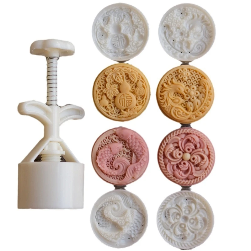

Mung Bean Cake Mold with 4 Seals Phoenixes Midautumn Moon Cake Mold Hand Pressed Cookie Dessert Diy Pastry Baking Tool T21C