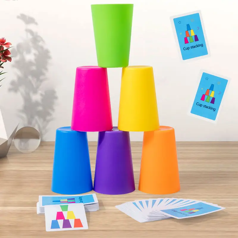 Stack Cup Speed Game Toys with Card Color Cognition Logic Montessori Toys for Parent-child Interactive Children Early Education 6