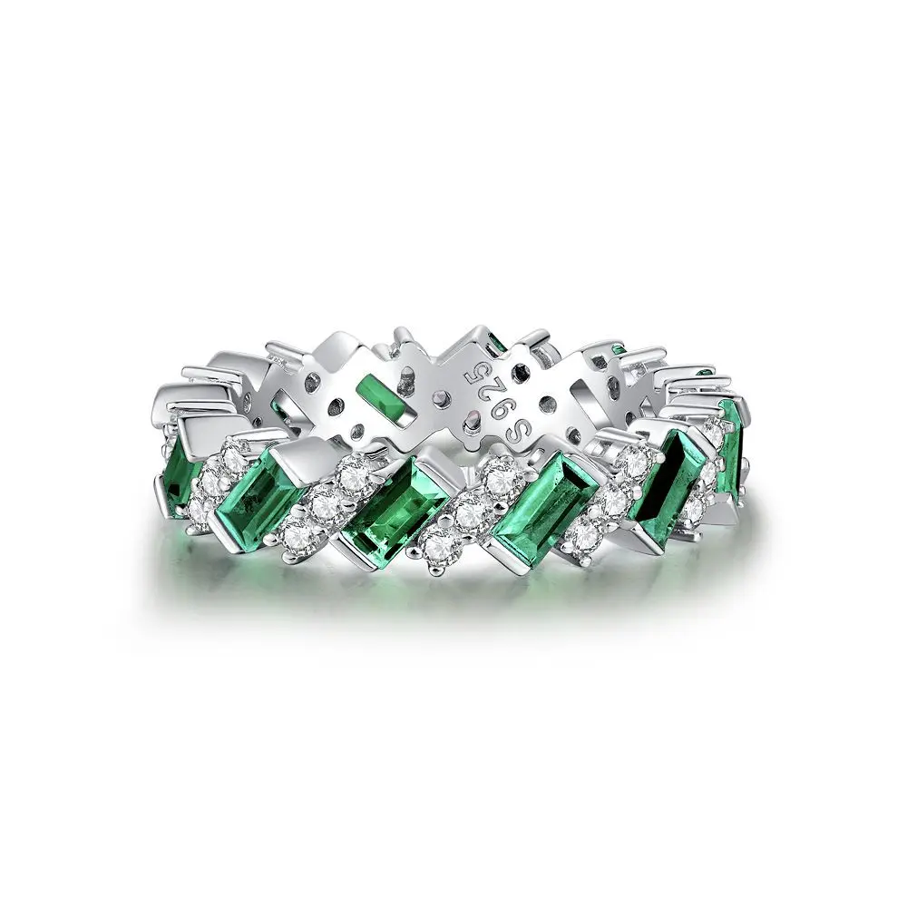 

TKJ 925 Sterling Silver Fashion Baguette Cut Emerald Cubic Zirconia Ring Women Party Jewelry Gift Free Shipping