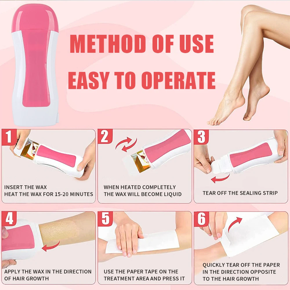 LULAA Roll on Wax Kit for Hair Removal Soft Portable Single Depilatory Roll on Wax Warmer Wax Roller Kit for Women Men Waxing 5