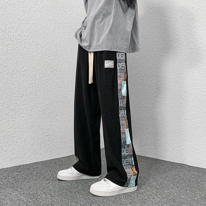 casual slacks Spring 2022. Fashionable Loose Straight Pants Versatile Spliced Casual Trousers 100% Polyester casual pants Casual Pants