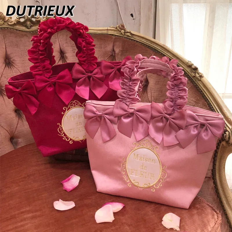 

Summer Autumn Women's Handbags Japanese Style Bow Fashion Casual Bag Hand-Carrying Bento Sweet Lolita Mummy Bag for Ladies