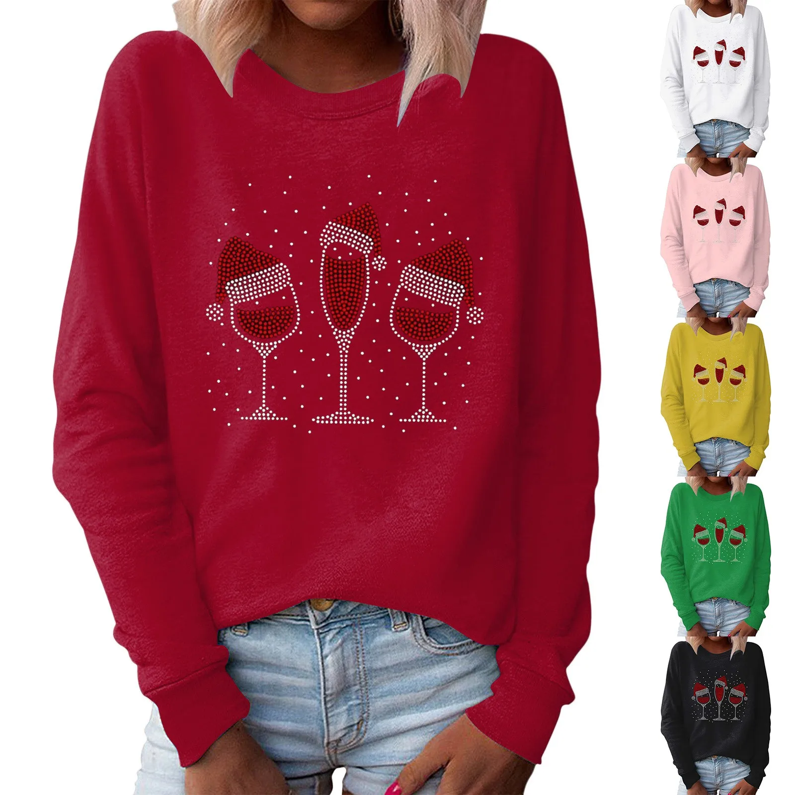 

Junior Tops Women's Christmas Crew Neck Sweatshirt Long Sleeve Fleece Sweatshirt Holiday Pattern Shirt Sweatshirts Set Women