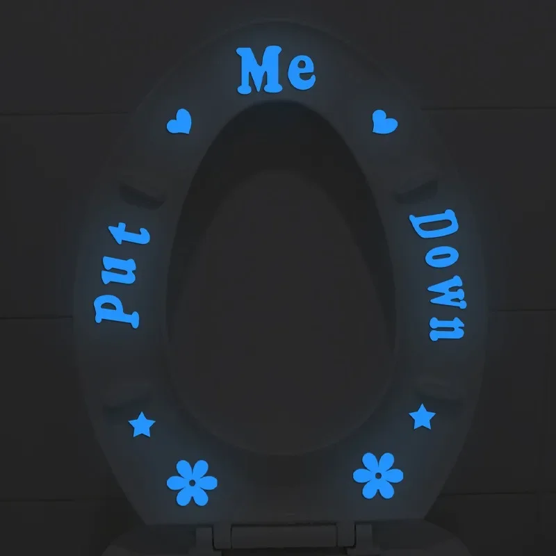 1pcs Letter Luminous Toilet Sticker Glow in The Night Self-Adhesive DIY Wall Stickers Bathroom Decoration Flower Heart Home Decor