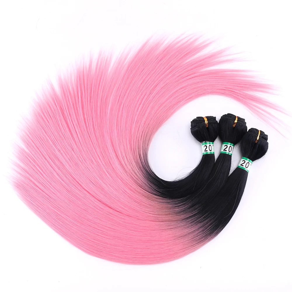 Synthetic Straight Hair Bundles Black To Purple Red Brown Golden Sliky Straight Synthetic Hair Extensions for Black Women