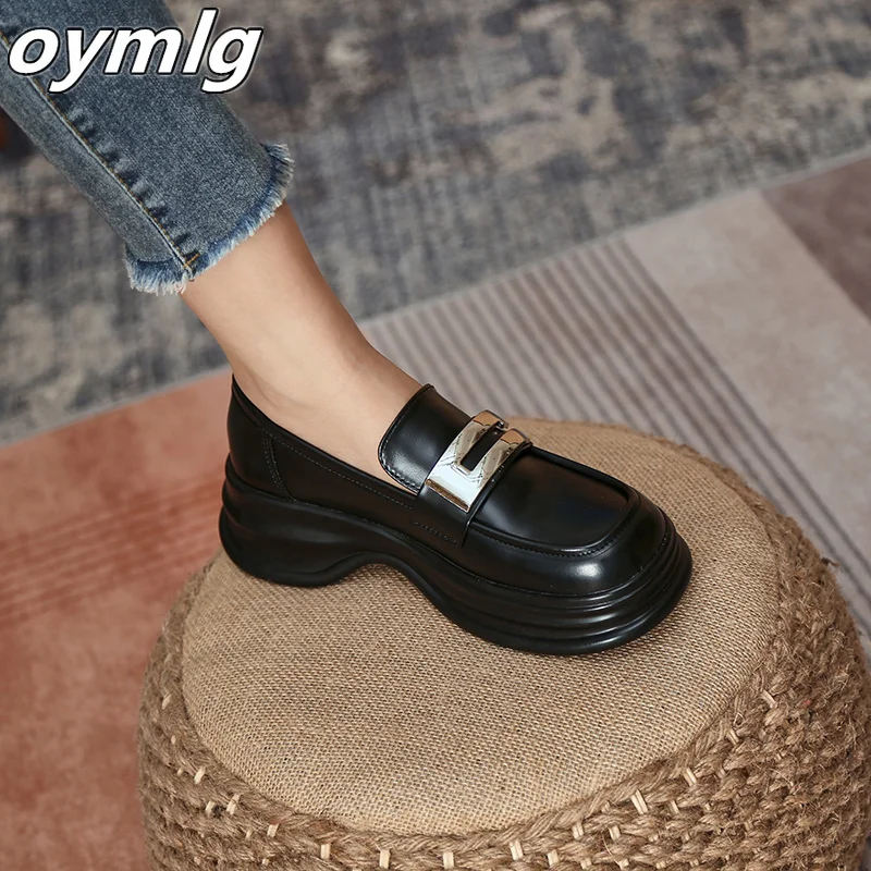 2023 New Thick Sole Matsuke Small Leather Shoes Women's College Style One Step Thick Heel Versatile Lefu Shoes Casual Shoes