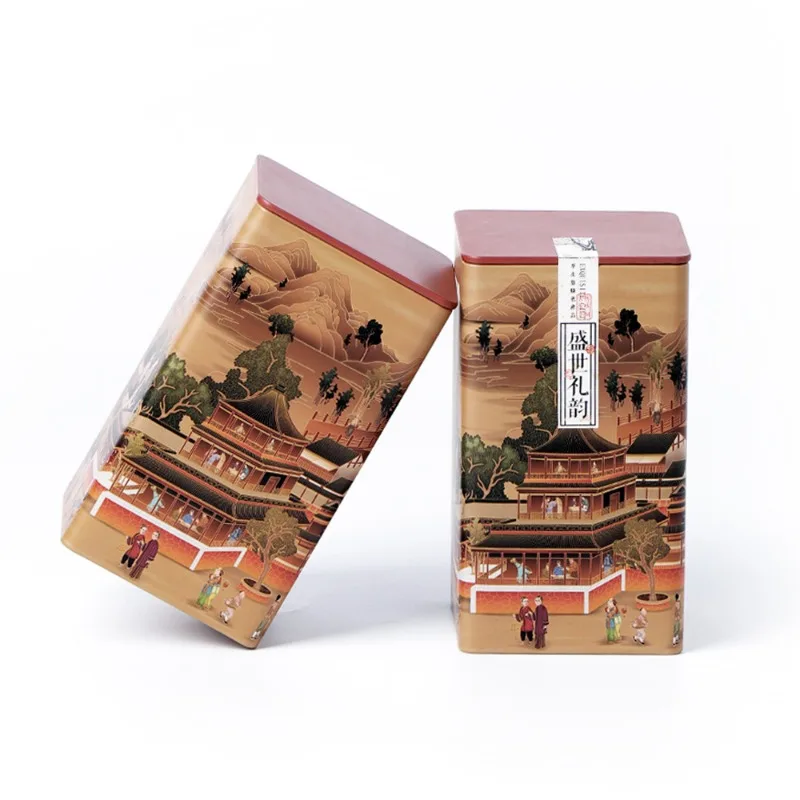 Tea Packagings Box Empty Square Tinplate Containers Portable Airtights Canister Tea Leaf Organizers Gift