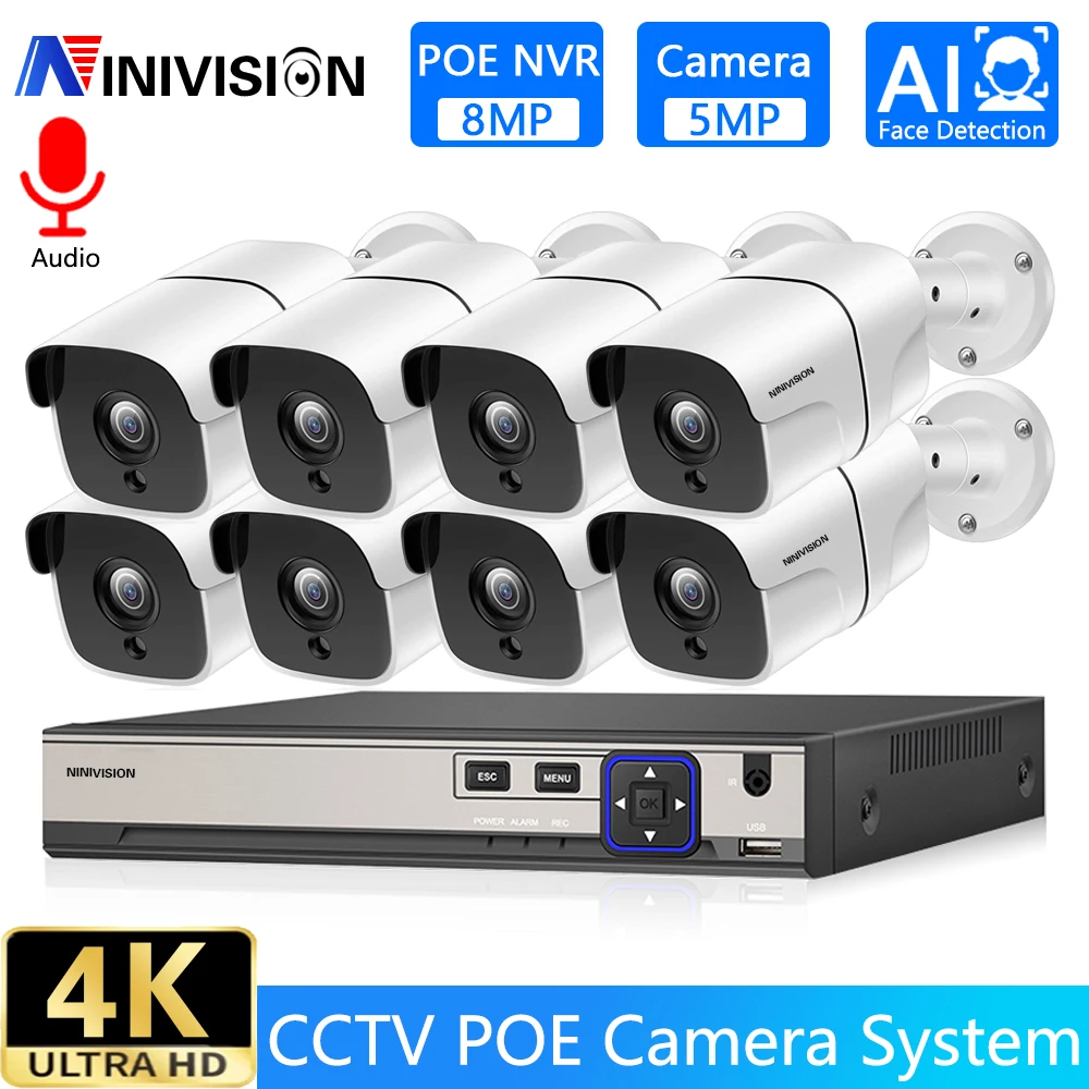 

Система видеонаблюдения, 4K, 8 Мп, POE, NVR, 5 МП, 8 каналов, P2P