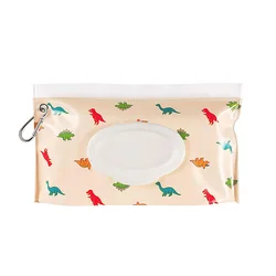 Portable Baby Wipe Pouch with Cute Snap - Strap for Stroller - Refillable and Durable EVA Flip Cover (Dinosaur)