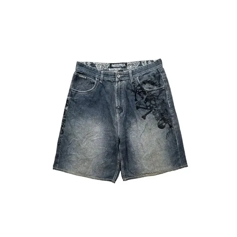 Skull Personalized Print Gothic Punk Men Denim Shorts Summer