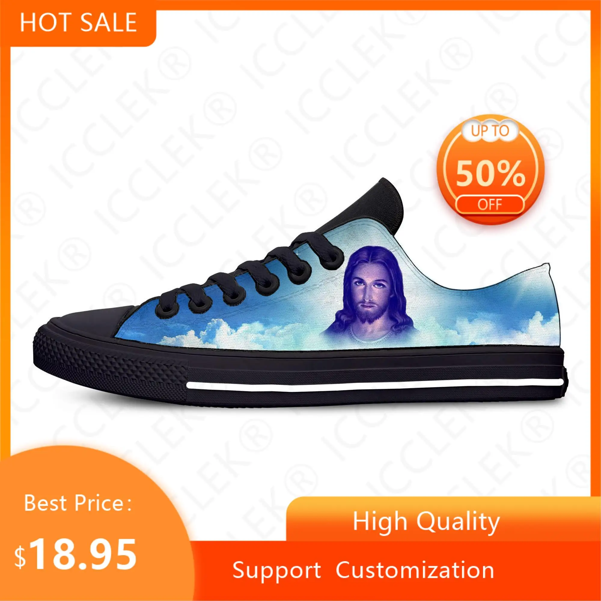 Christian God Jesus Christ Jesucristo Lord Funny Casual Cloth Shoes Low Top Lightweight Breathable 3D Print Men Women Sneakers 2