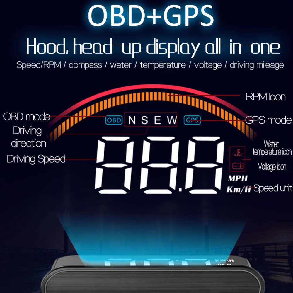 HD M11 OBD2 GPS  ý ڵ HUD, ڵ  ӵ 溸,  ÷, ӵ   , Km/H MPH