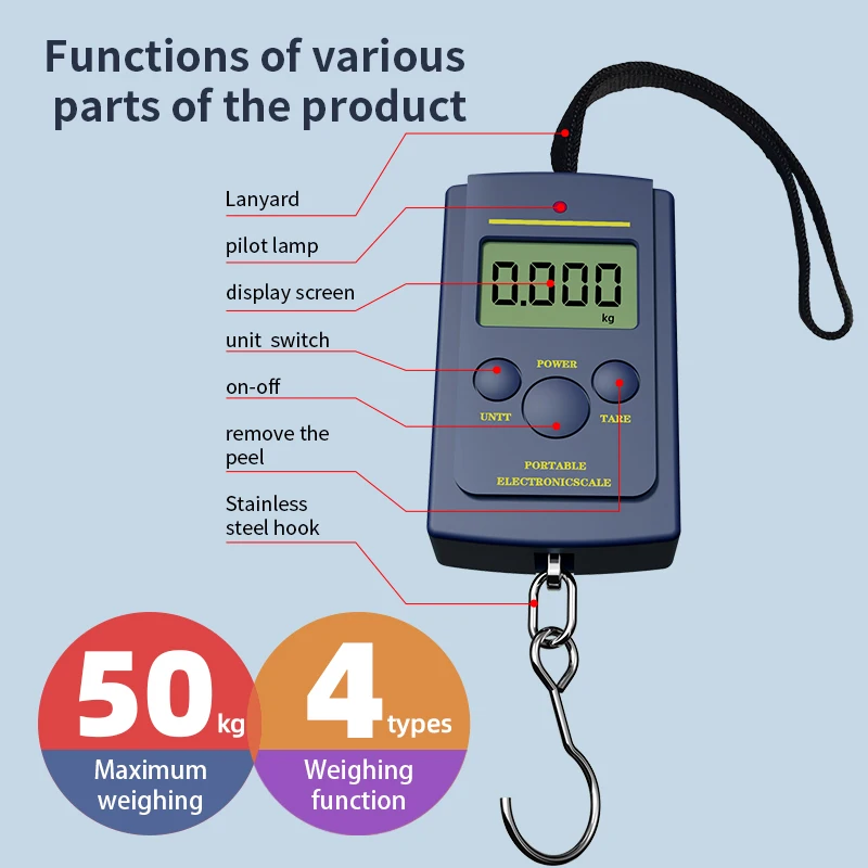 Kitchen Scales Mini Digital Scale for Fishing Luggage Travel Weight Hanging Scale Electronic Handy Pocket Weight Tool