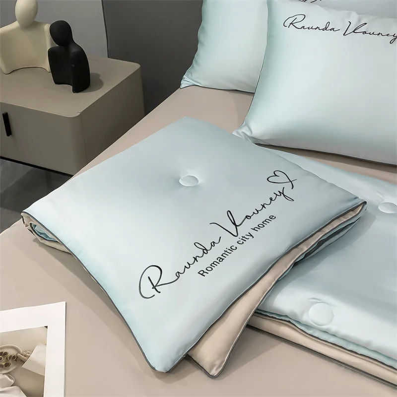 Grade A Washable Ice Silk Summer Quilt Set or 1 Pcs Quilt Skin-friendly  Air Conditioning Embroidered Comforter Summer Blanket 4