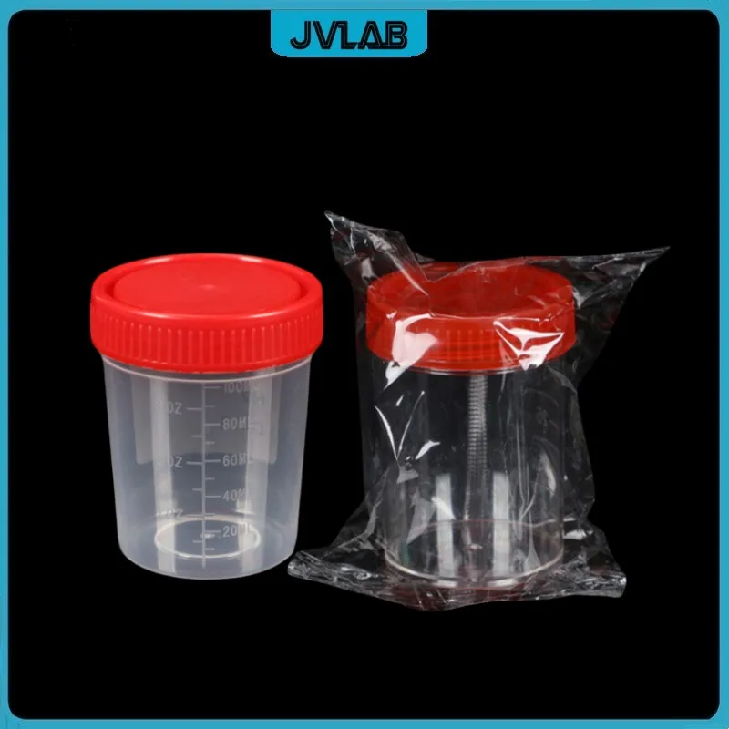 Plastic Urine Container Cup 100 ml / 120 ml Plastic Vials Screw Cover Sputum Cup EO-Sterilized Individual Package 50/PK