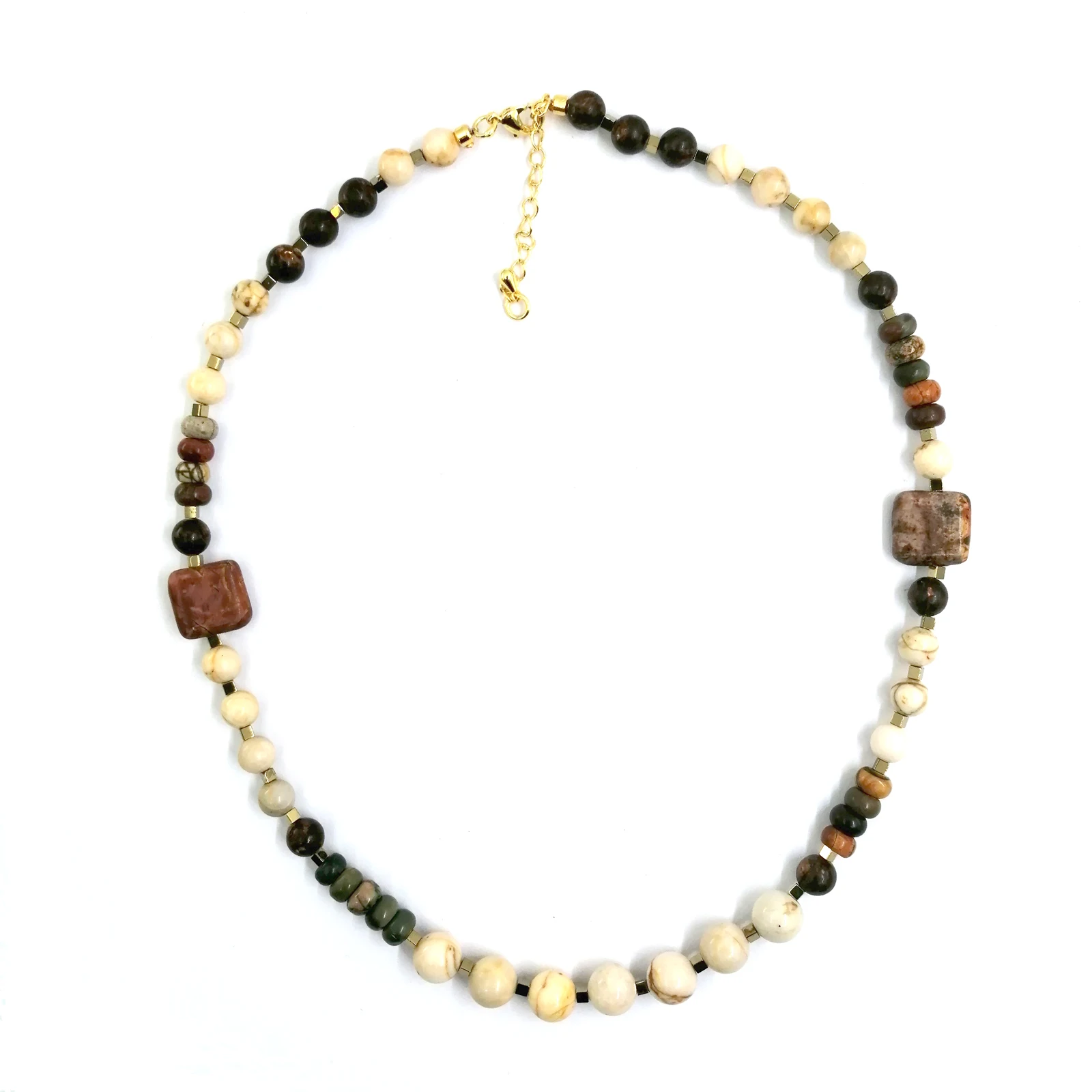 Factory Store Trendy Regenerate Turquoise with Bronze 6-8mm Beads Necklace with Quadrangle Pendant for Woman Man Daily Wearing 6