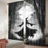 2Pcs Halloween Forest Curtain Horrible Foggy Full Moon Witch Silhouette Gothic Halloween Night Scene Bedroom Bathroom Decor 1
