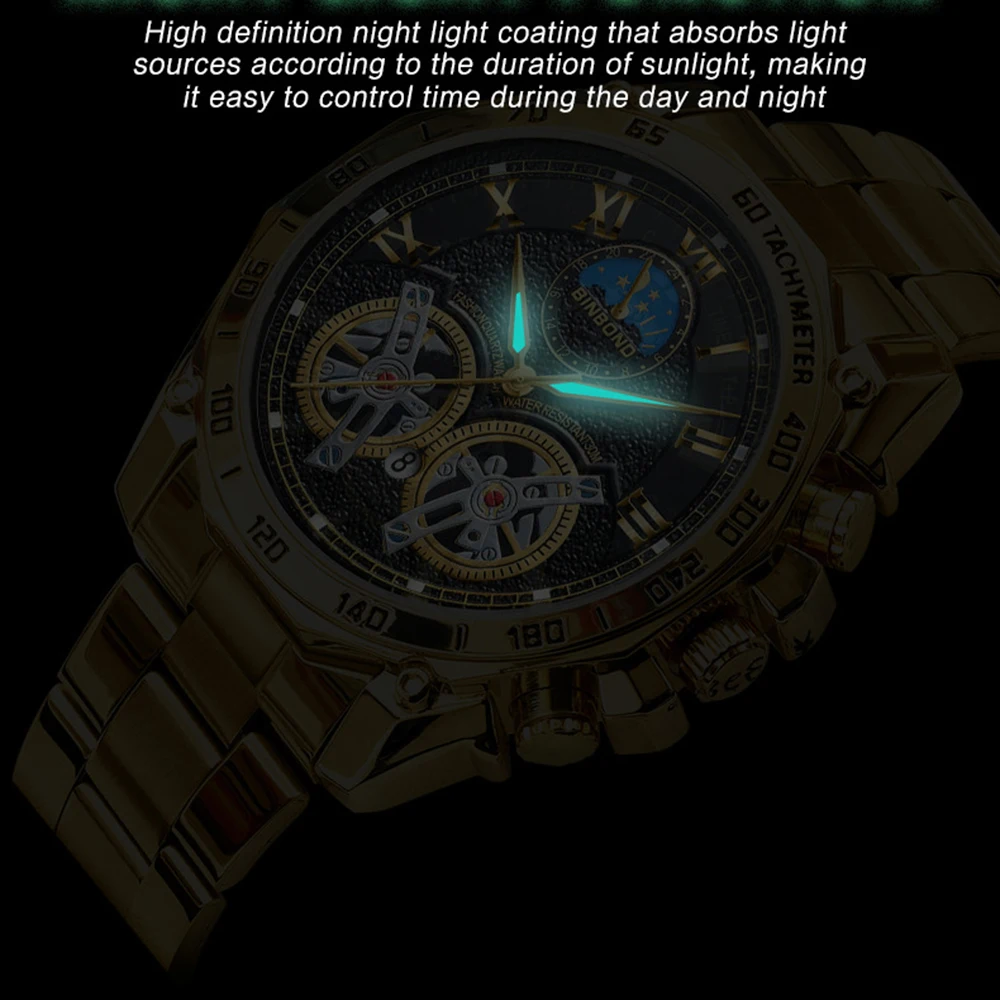 BINBOND Brand Men's Watch Stainless Steel Band Date Business Male Clock Waterproof Luxuries Wristwatch for Man Relogio Masculino