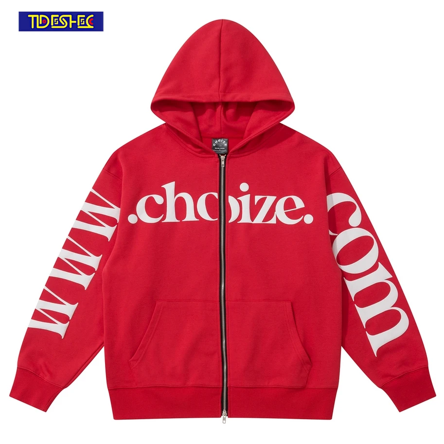 

Harajuku Vintage Streetwear Loose Hoodies Men Hip Hop Punk Oversized Cotton Hoodie 2023 Letter Printed Zip Up Hooded Sweatshirt