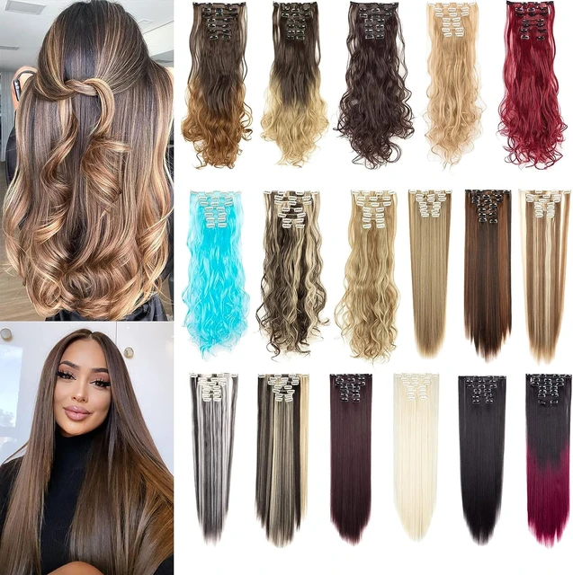 7 Piece/Set Synthetic Long Wavy 16 Clip In Hair Extensions 22 Inch