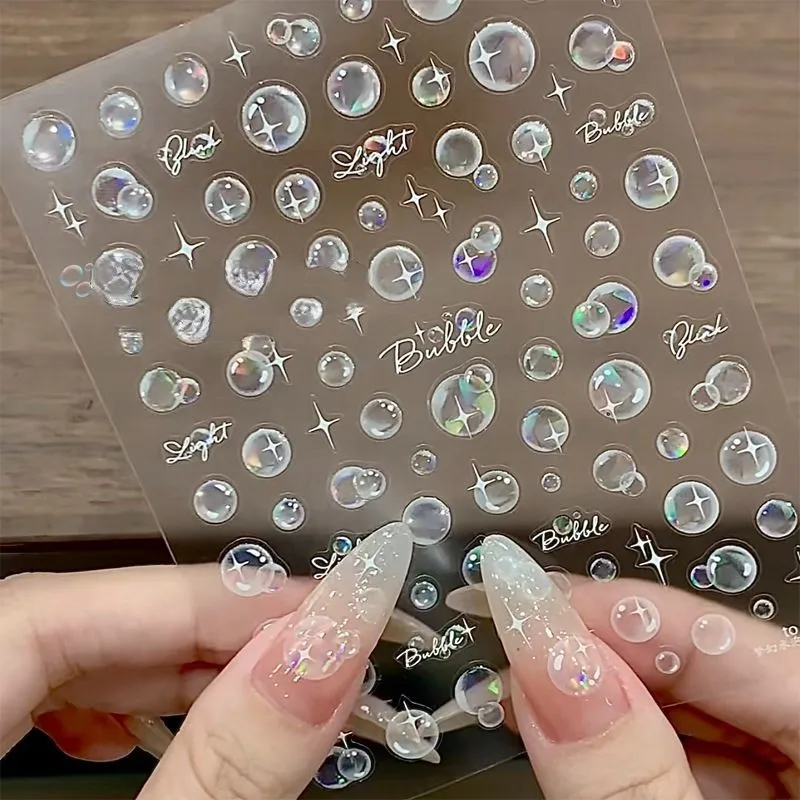 Summer Beach Fantasy Nail Art Stickers - Self-Adhesive Water Bubble & Sea Life Design